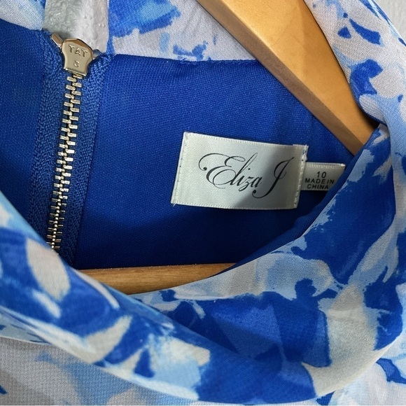 Eliza J blue floral sleeveless flyaway back dress size 10 D136 - Picture 5 of 13